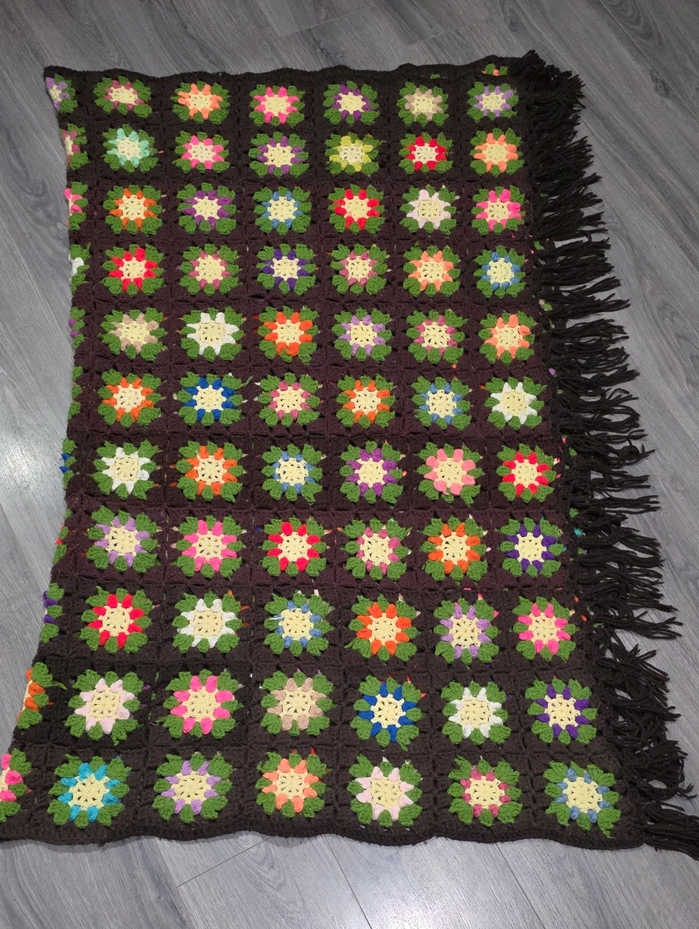 Vintage Chocolate Brown Fringe Blanket Throw